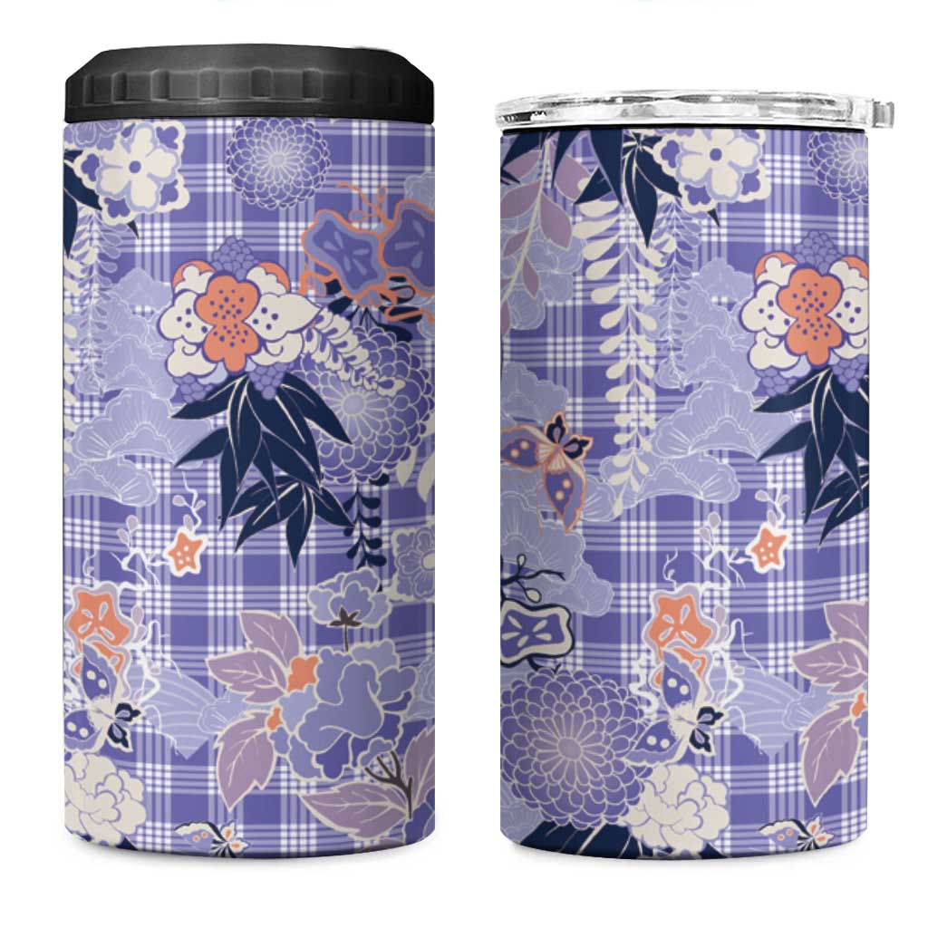 Purple Palaka Crane and Flowers 4 in 1 Can Cooler Tumbler Japan Heritage Spirit LT9 One Size: 16 oz Purple - Polynesian Pride