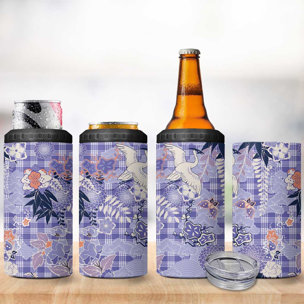 Purple Palaka Crane and Flowers 4 in 1 Can Cooler Tumbler Japan Heritage Spirit LT9 - Polynesian Pride