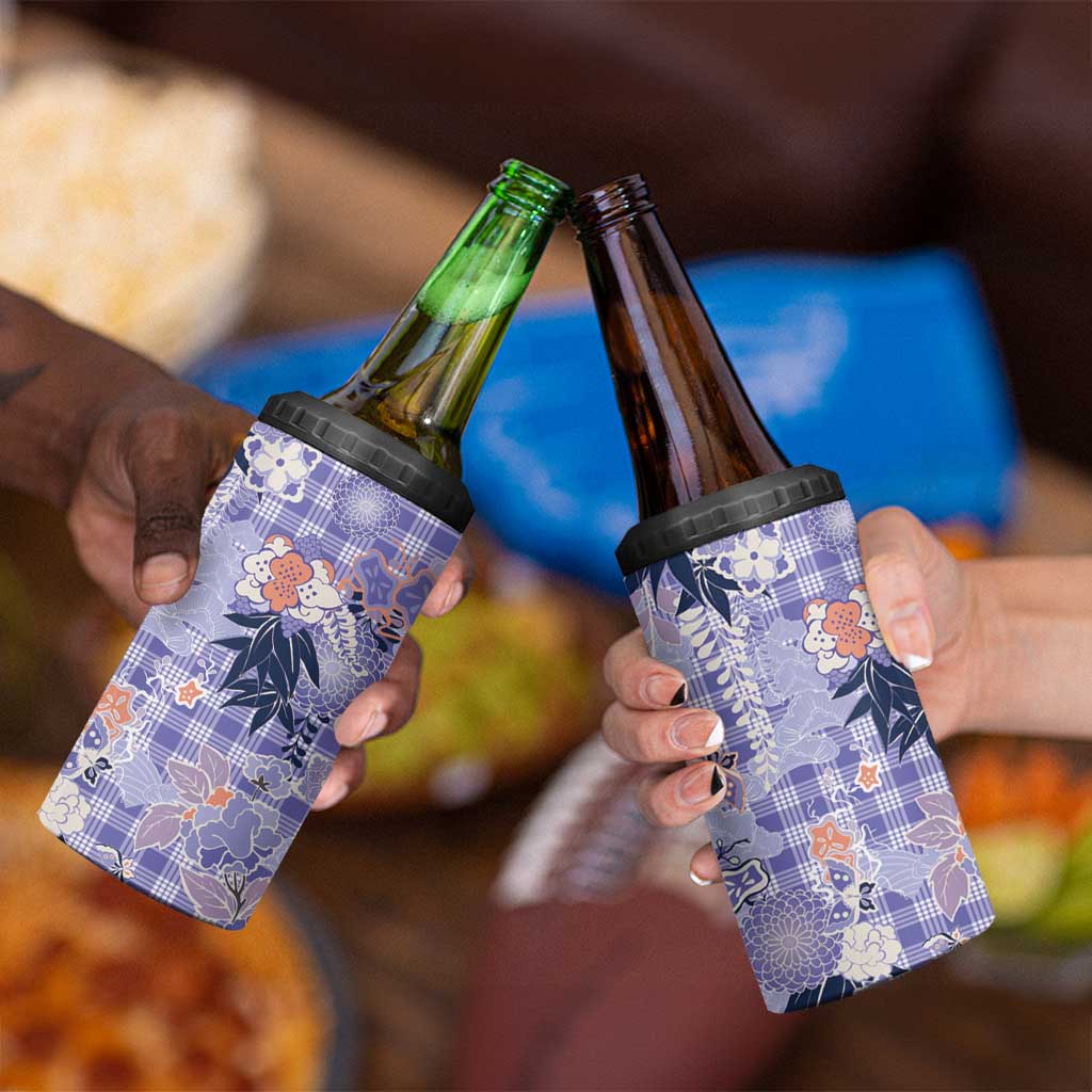 Purple Palaka Crane and Flowers 4 in 1 Can Cooler Tumbler Japan Heritage Spirit LT9 - Polynesian Pride