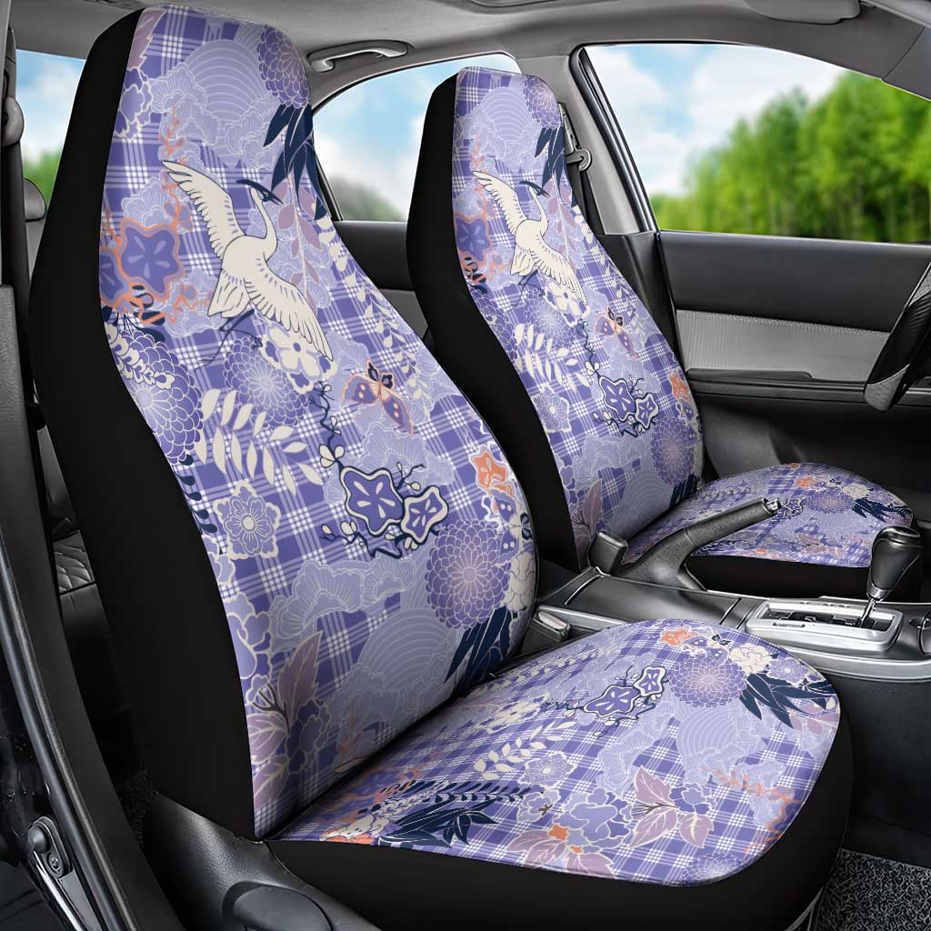 Purple Palaka Crane and Flowers Car Seat Cover Japan Heritage Spirit LT9 - Polynesian Pride