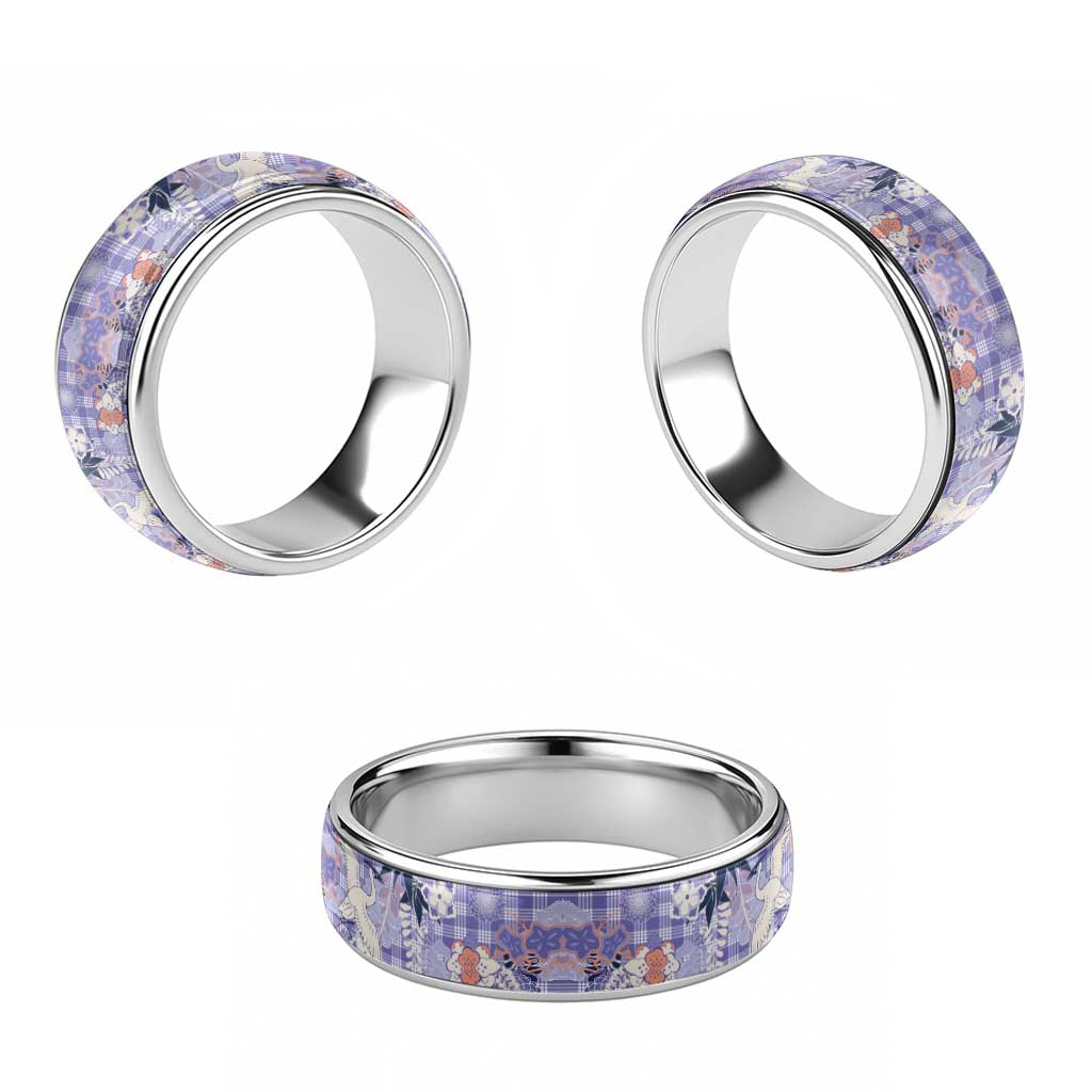 Purple Palaka Crane and Flowers Classic Ring Japan Heritage Spirit - Polynesian Pride
