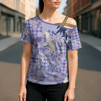 Purple Palaka Crane and Flowers Cross Shoulder Shirt Japan Heritage Spirit LT9 - Polynesian Pride
