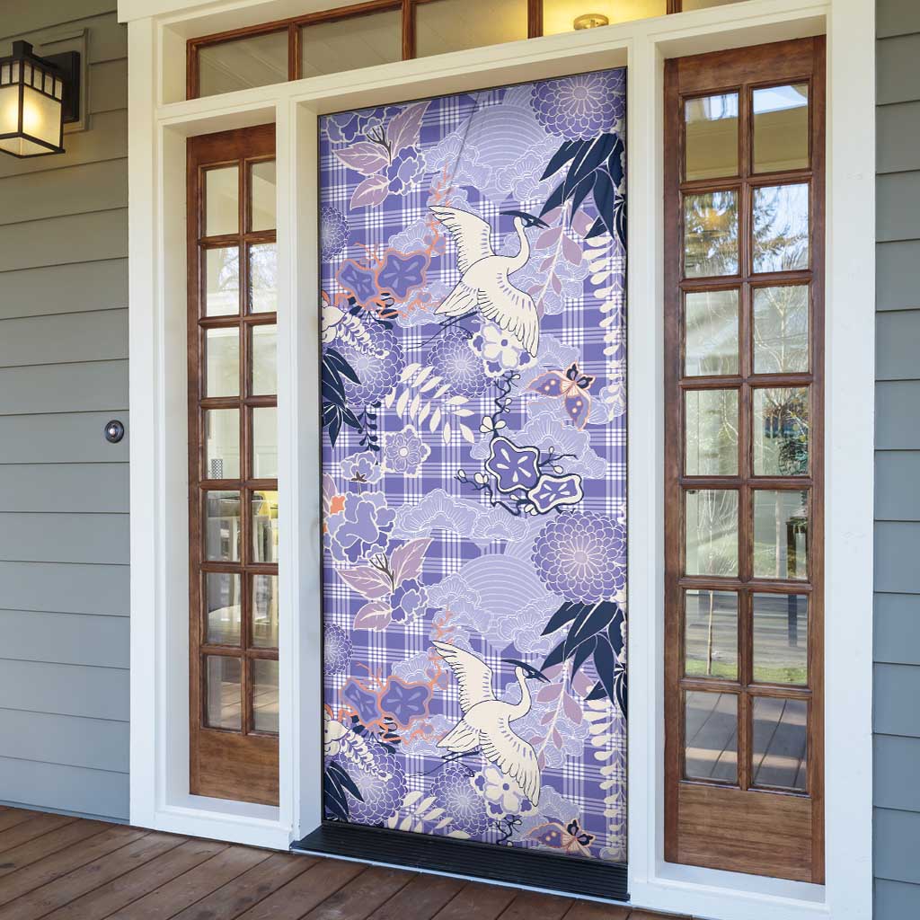 Purple Palaka Crane and Flowers Door Cover Japan Heritage Spirit LT9 - Polynesian Pride