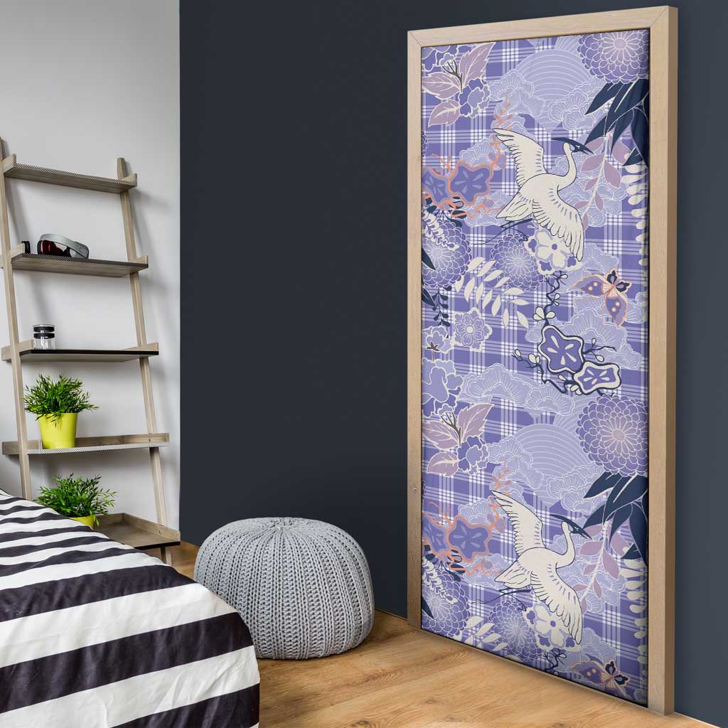 Purple Palaka Crane and Flowers Door Cover Japan Heritage Spirit LT9 - Polynesian Pride