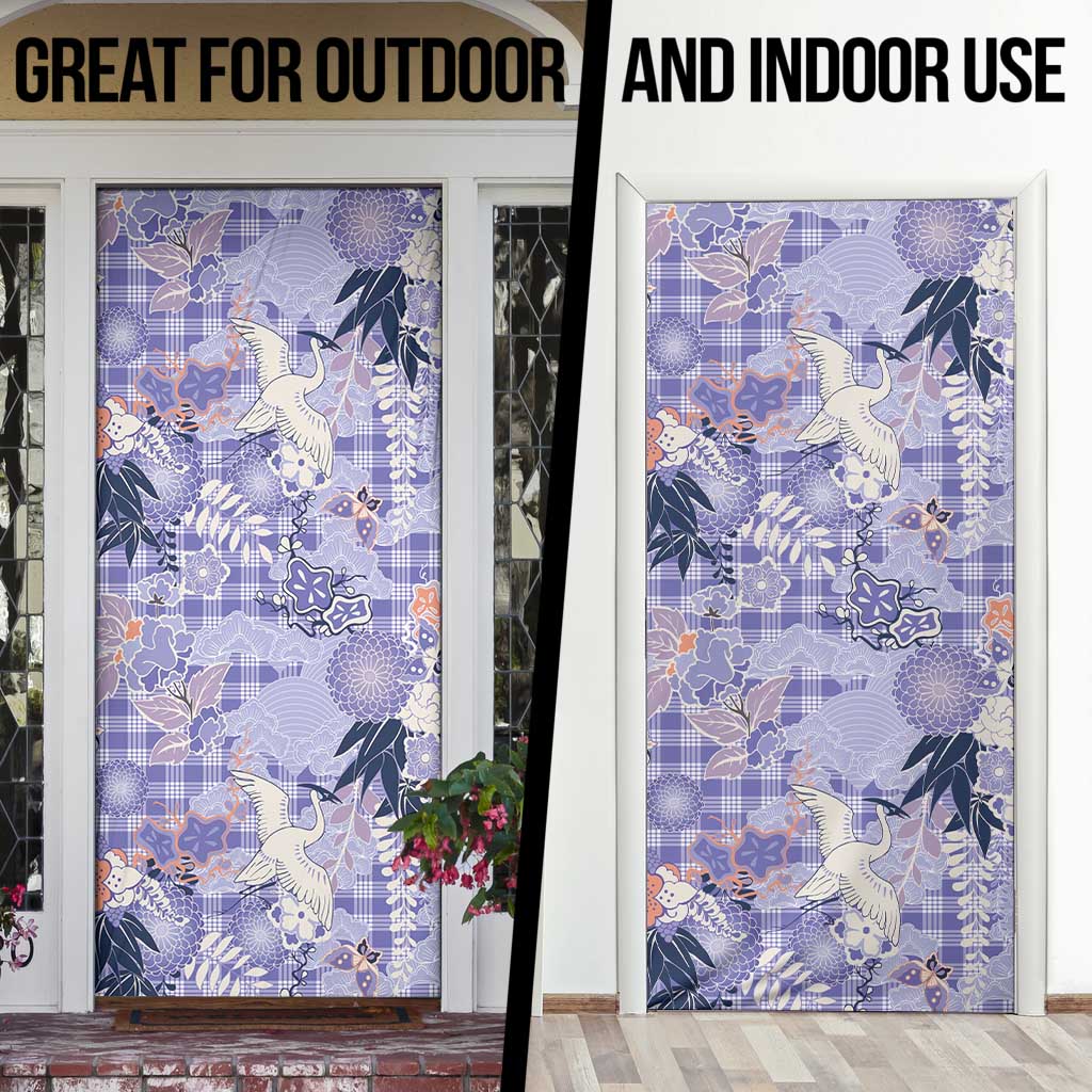 Purple Palaka Crane and Flowers Door Cover Japan Heritage Spirit LT9 - Polynesian Pride