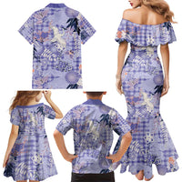 Purple Palaka Crane and Flowers Family Matching Mermaid Dress and Hawaiian Shirt Japan Heritage Spirit LT9 - Polynesian Pride