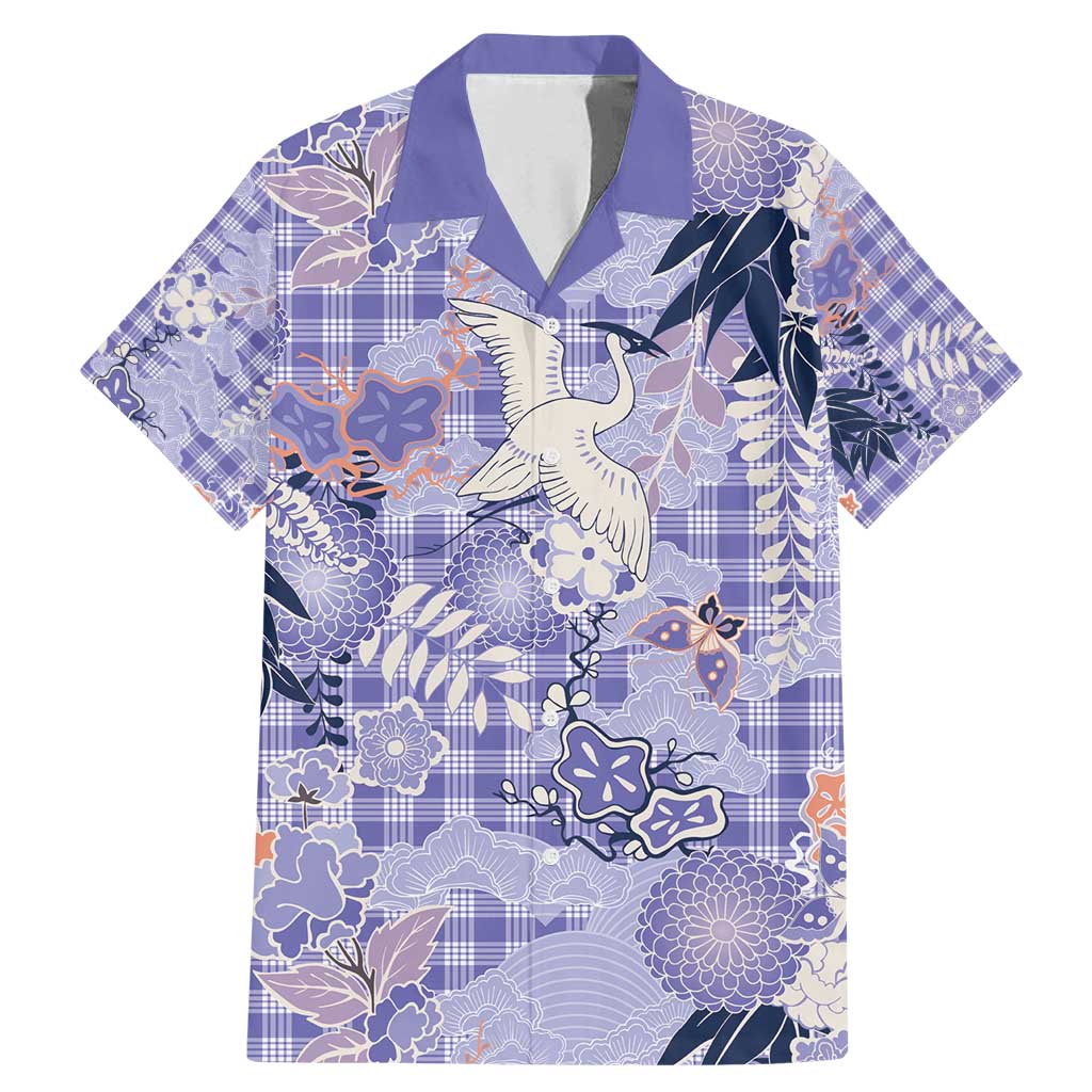 Purple Palaka Crane and Flowers Family Matching Mermaid Dress and Hawaiian Shirt Japan Heritage Spirit LT9 Dad's Shirt - Short Sleeve Purple - Polynesian Pride