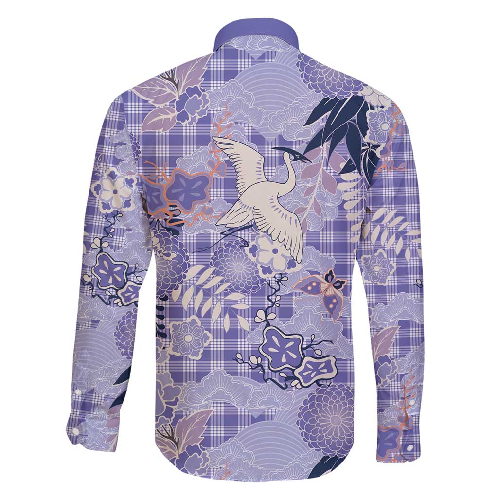 Purple Palaka Crane and Flowers Family Matching Mermaid Dress and Hawaiian Shirt Japan Heritage Spirit LT9 - Polynesian Pride