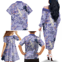 Purple Palaka Crane and Flowers Family Matching Off The Shoulder Long Sleeve Dress and Hawaiian Shirt Japan Heritage Spirit LT9 - Polynesian Pride