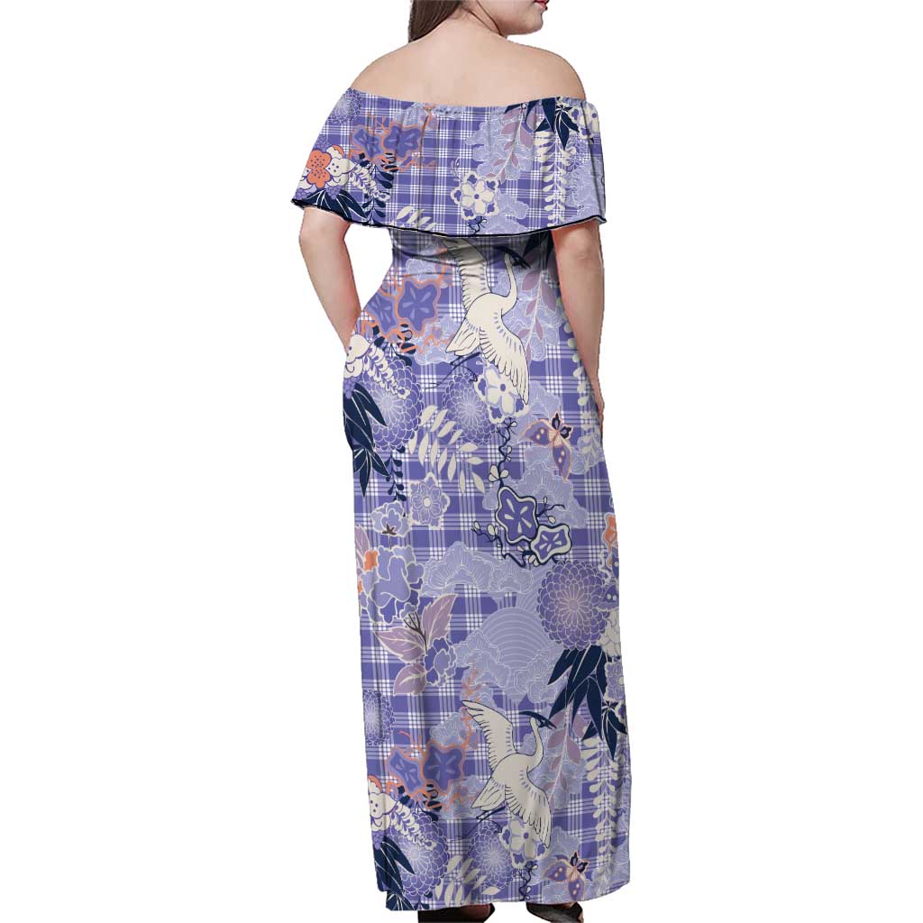 Purple Palaka Crane and Flowers Family Matching Off Shoulder Maxi Dress and Hawaiian Shirt Japan Heritage Spirit LT9 - Polynesian Pride