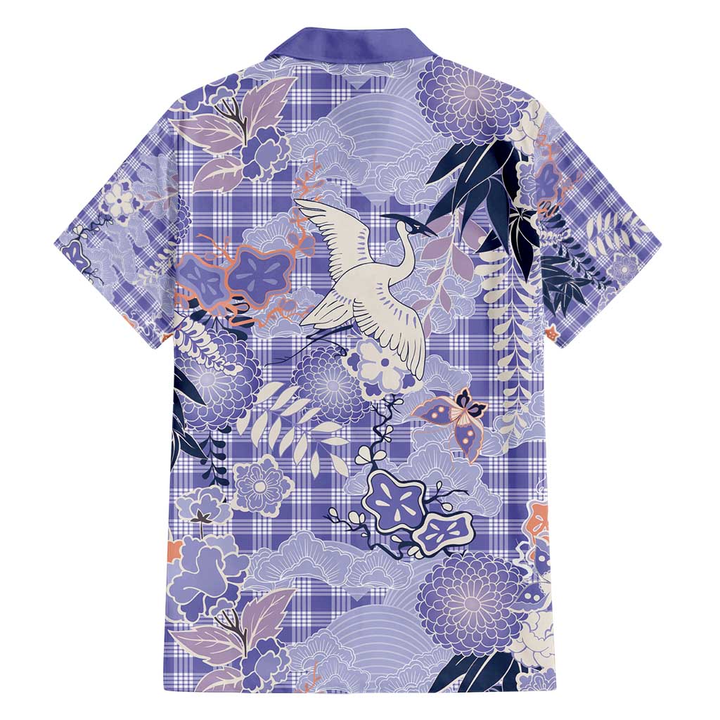 Purple Palaka Crane and Flowers Family Matching Off Shoulder Short Dress and Hawaiian Shirt Japan Heritage Spirit LT9 - Polynesian Pride