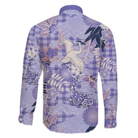 Purple Palaka Crane and Flowers Family Matching Off Shoulder Short Dress and Hawaiian Shirt Japan Heritage Spirit LT9 - Polynesian Pride