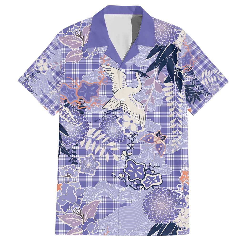 Purple Palaka Crane and Flowers Family Matching Short Sleeve Bodycon Dress and Hawaiian Shirt Japan Heritage Spirit LT9 Dad's Shirt - Short Sleeve Purple - Polynesian Pride