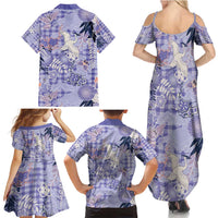 Purple Palaka Crane and Flowers Family Matching Summer Maxi Dress and Hawaiian Shirt Japan Heritage Spirit LT9 - Polynesian Pride