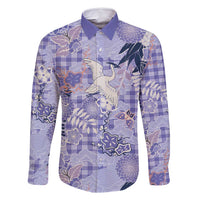 Purple Palaka Crane and Flowers Family Matching Tank Maxi Dress and Hawaiian Shirt Japan Heritage Spirit LT9 Dad's Shirt - Long Sleeve Purple - Polynesian Pride