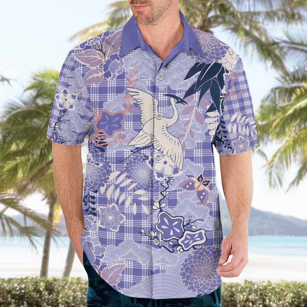 Purple Palaka Crane and Flowers Hawaiian Shirt Japan Heritage Spirit LT9 - Polynesian Pride