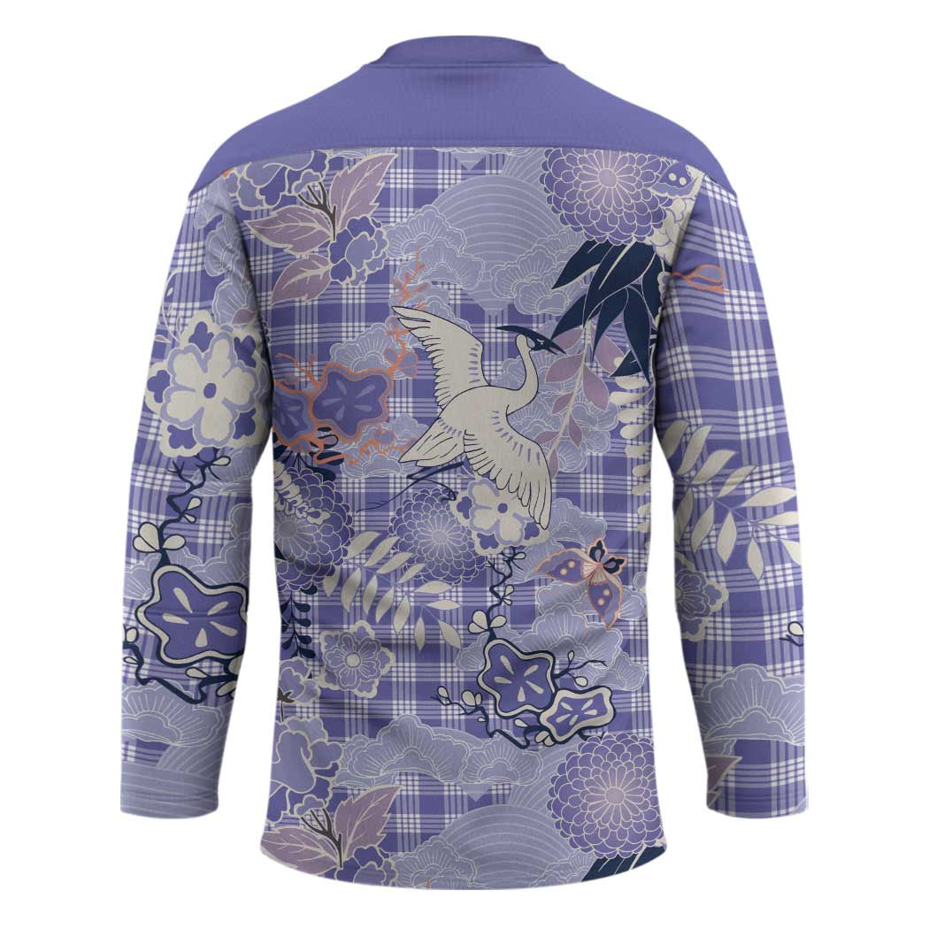 Purple Palaka Crane and Flowers Hockey Jersey Japan Heritage Spirit LT9 - Polynesian Pride