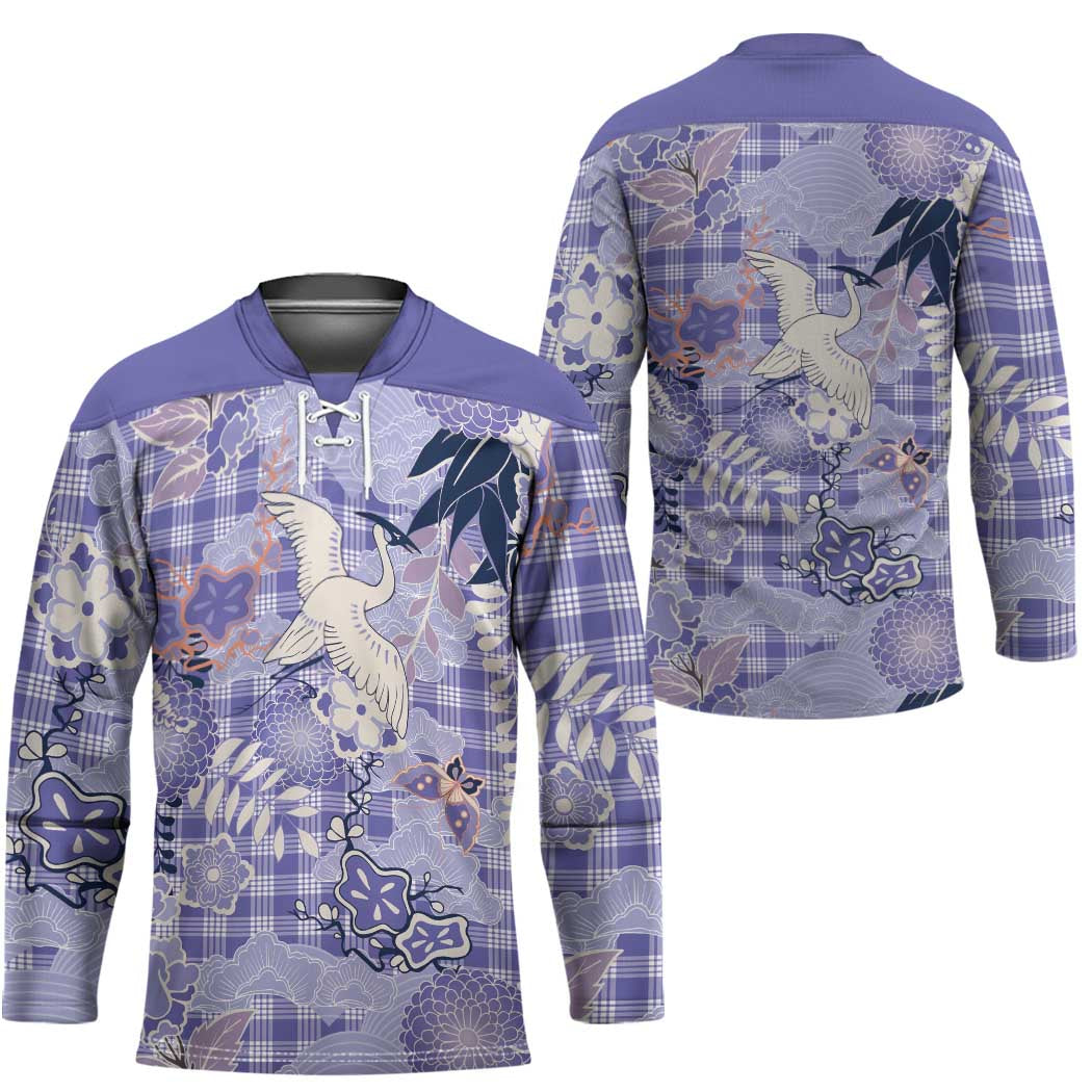Purple Palaka Crane and Flowers Hockey Jersey Japan Heritage Spirit LT9 - Polynesian Pride