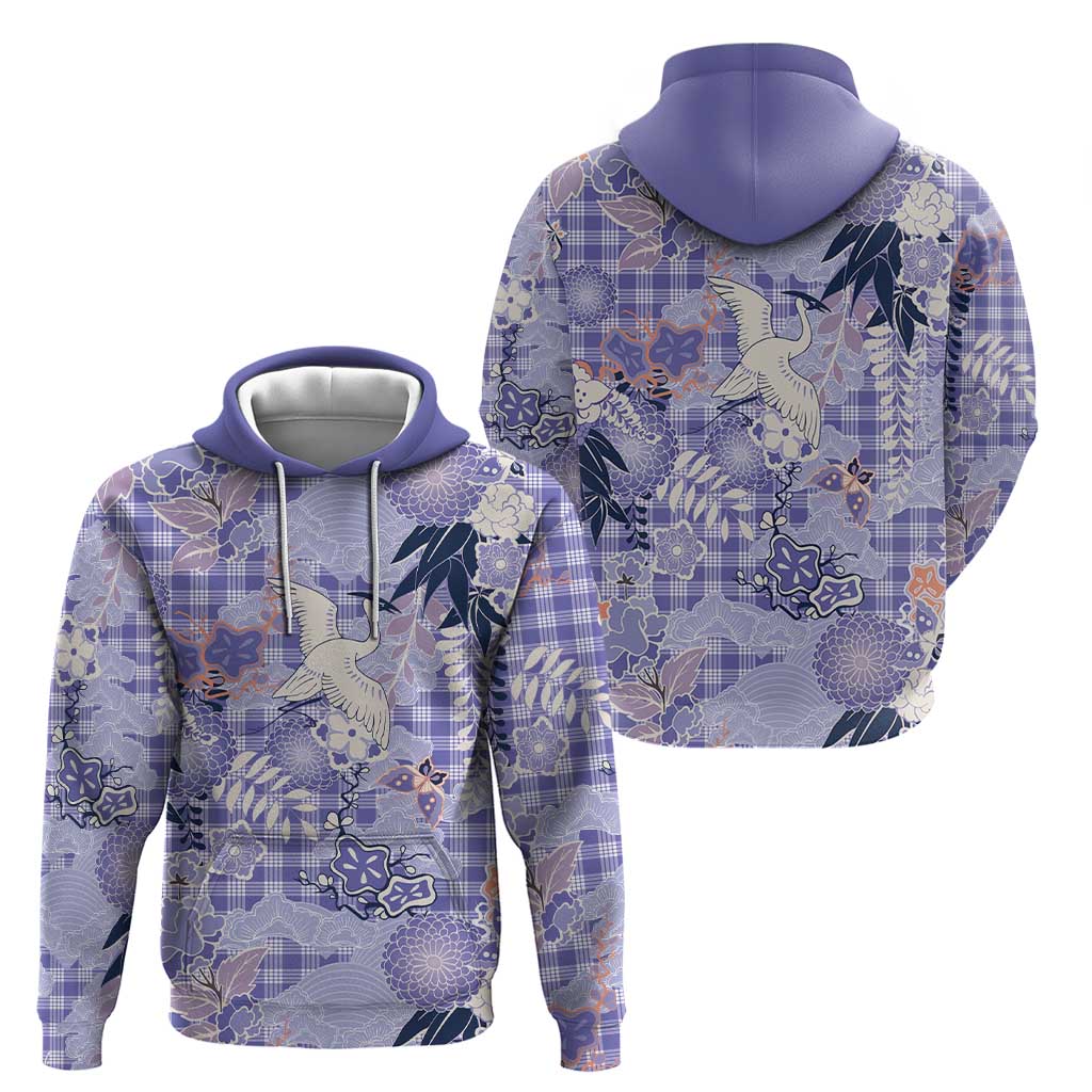 Purple Palaka Crane and Flowers Hoodie Japan Heritage Spirit LT9 - Polynesian Pride