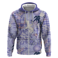 Purple Palaka Crane and Flowers Hoodie Japan Heritage Spirit LT9 Zip Hoodie Purple - Polynesian Pride