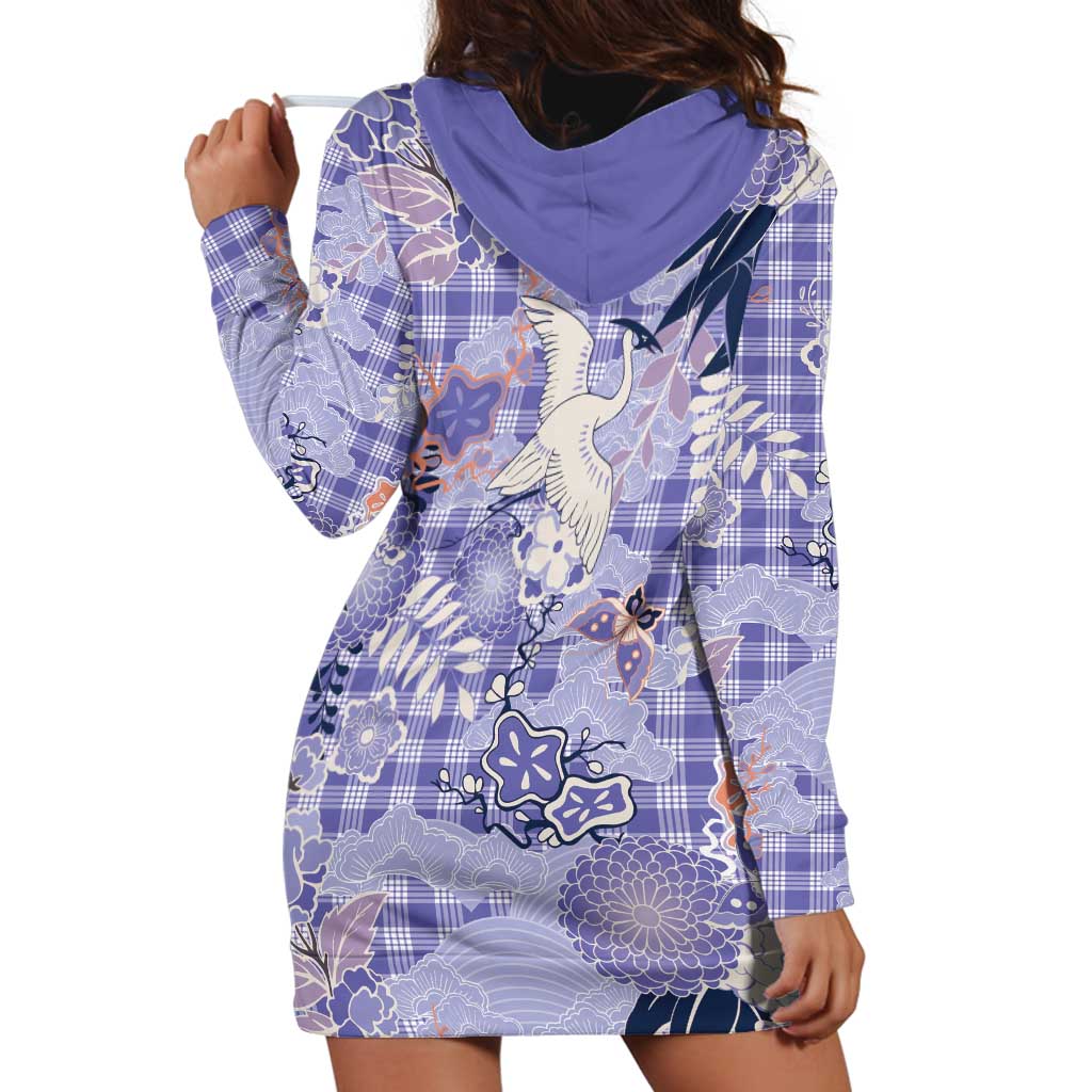 Purple Palaka Crane and Flowers Hoodie Dress Japan Heritage Spirit LT9 - Polynesian Pride