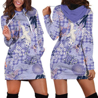 Purple Palaka Crane and Flowers Hoodie Dress Japan Heritage Spirit LT9 - Polynesian Pride