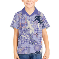 Purple Palaka Crane and Flowers Kid Hawaiian Shirt Japan Heritage Spirit LT9 Kid Purple - Polynesian Pride