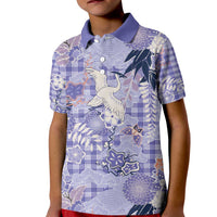 Purple Palaka Crane and Flowers Kid Polo Shirt Japan Heritage Spirit LT9 Kid Purple - Polynesian Pride