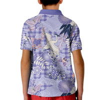 Purple Palaka Crane and Flowers Kid Polo Shirt Japan Heritage Spirit LT9 - Polynesian Pride