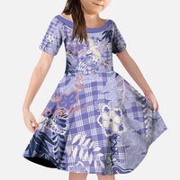 Purple Palaka Crane and Flowers Kid Short Sleeve Dress Japan Heritage Spirit LT9 KID Purple - Polynesian Pride