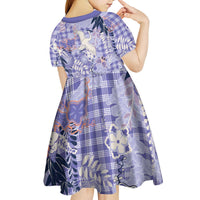 Purple Palaka Crane and Flowers Kid Short Sleeve Dress Japan Heritage Spirit LT9 - Polynesian Pride