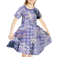 Purple Palaka Crane and Flowers Kid Short Sleeve Dress Japan Heritage Spirit LT9 - Polynesian Pride
