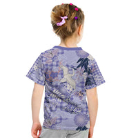 Purple Palaka Crane and Flowers Kid T Shirt Japan Heritage Spirit LT9 - Polynesian Pride
