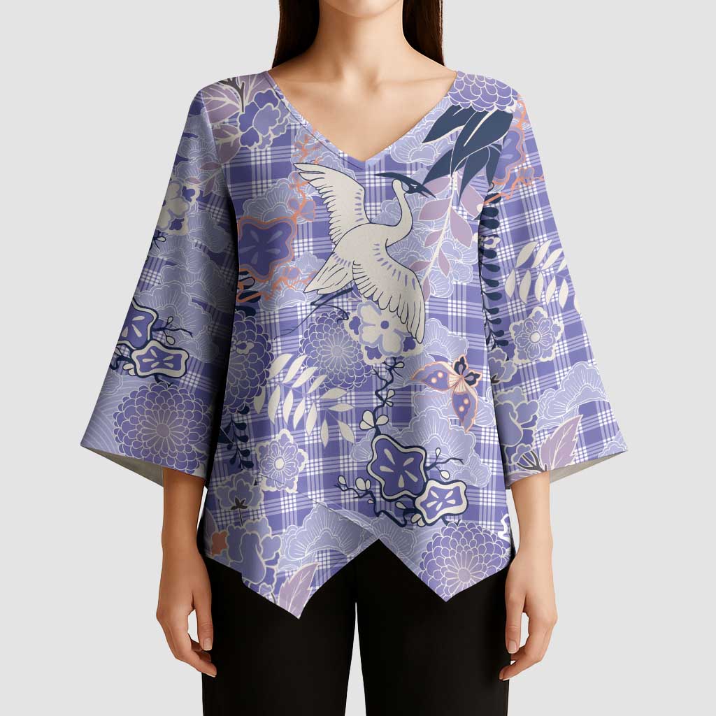 Purple Palaka Crane and Flowers Kimono Sleeve Blouse Japan Heritage Spirit LT9 - Polynesian Pride