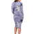 Purple Palaka Crane and Flowers Long Sleeve Bodycon Dress Japan Heritage Spirit - Polynesian Pride