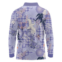 Purple Palaka Crane and Flowers Long Sleeve Polo Shirt Japan Heritage Spirit LT9 - Polynesian Pride