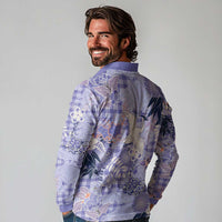 Purple Palaka Crane and Flowers Long Sleeve Polo Shirt Japan Heritage Spirit LT9 - Polynesian Pride