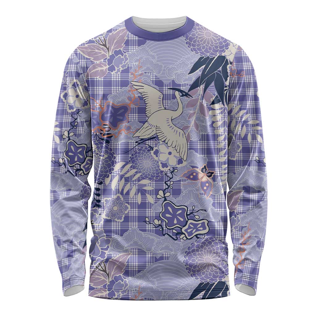 Purple Palaka Crane and Flowers Long Sleeve Shirt Japan Heritage Spirit LT9 Unisex Purple - Polynesian Pride