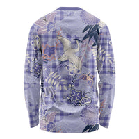 Purple Palaka Crane and Flowers Long Sleeve Shirt Japan Heritage Spirit LT9 - Polynesian Pride