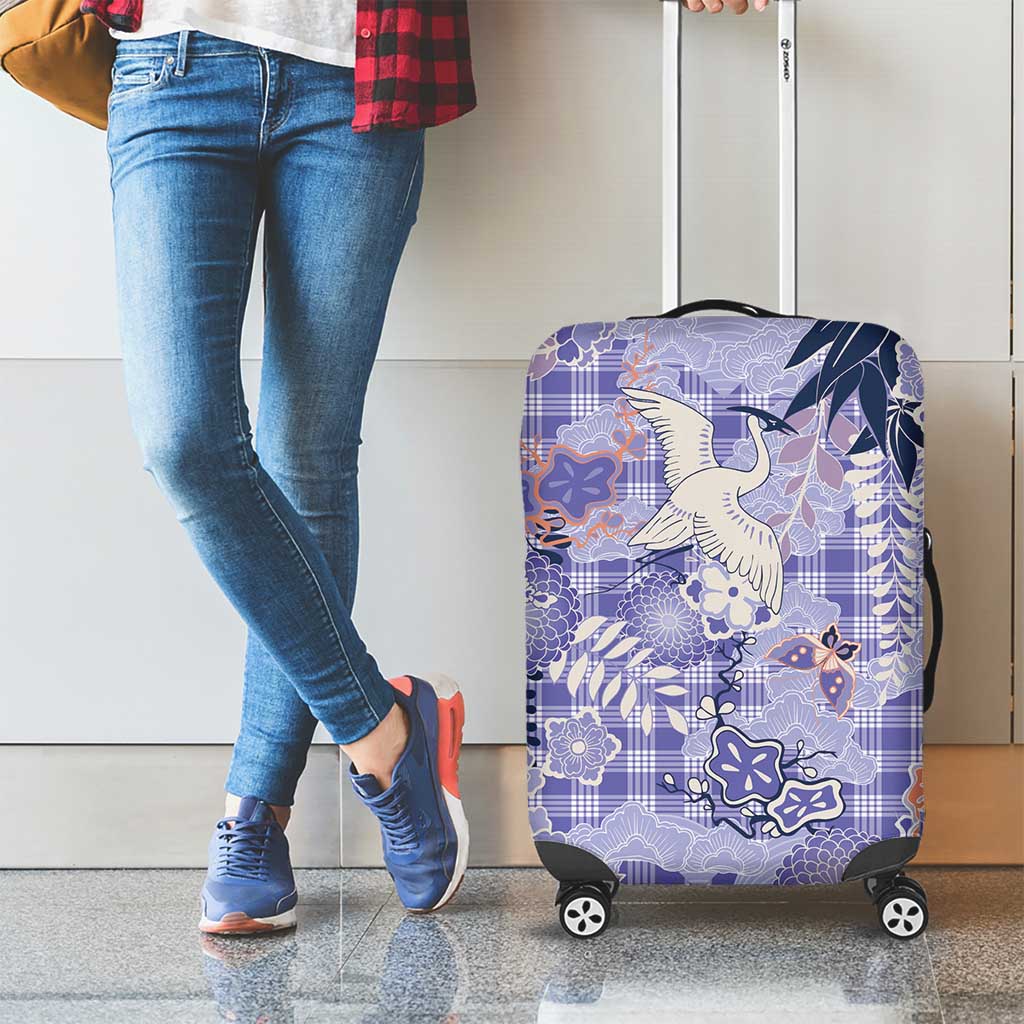 Purple Palaka Crane and Flowers Luggage Cover Japan Heritage Spirit LT9 - Polynesian Pride