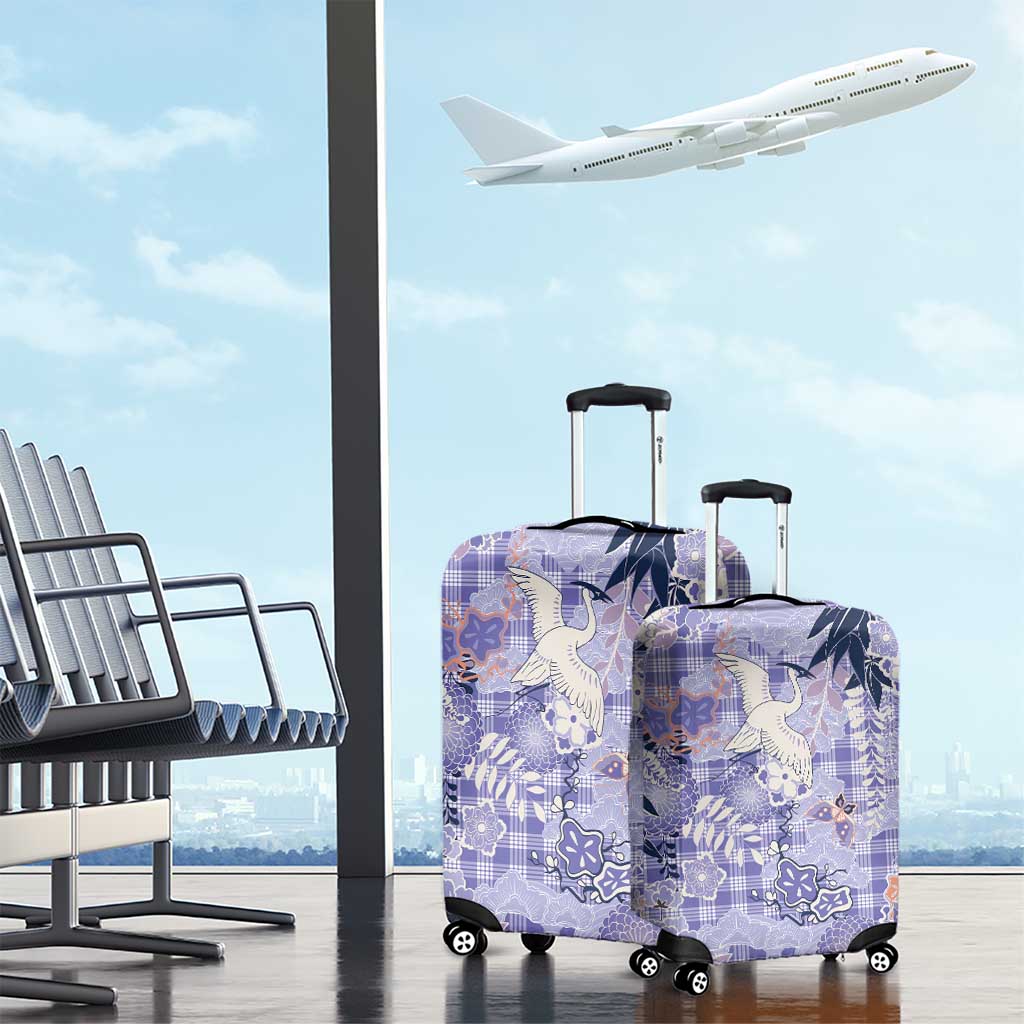Purple Palaka Crane and Flowers Luggage Cover Japan Heritage Spirit LT9 - Polynesian Pride