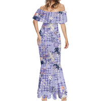 Purple Palaka Crane and Flowers Mermaid Dress Japan Heritage Spirit LT9 - Polynesian Pride