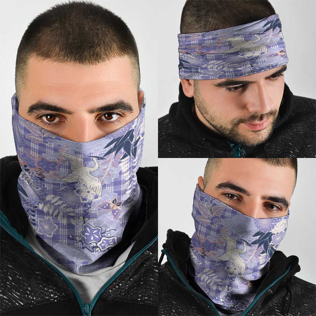 Purple Palaka Crane and Flowers Neck Gaiter Japan Heritage Spirit - Polynesian Pride