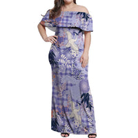 Purple Palaka Crane and Flowers Off Shoulder Maxi Dress Japan Heritage Spirit LT9 Women Purple - Polynesian Pride