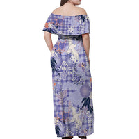 Purple Palaka Crane and Flowers Off Shoulder Maxi Dress Japan Heritage Spirit LT9 - Polynesian Pride