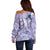 Purple Palaka Crane and Flowers Off Shoulder Sweater Japan Heritage Spirit - Polynesian Pride