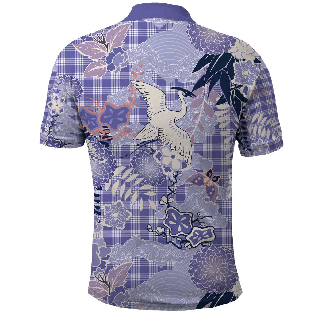 Purple Palaka Crane and Flowers Polo Shirt Japan Heritage Spirit LT9 - Polynesian Pride