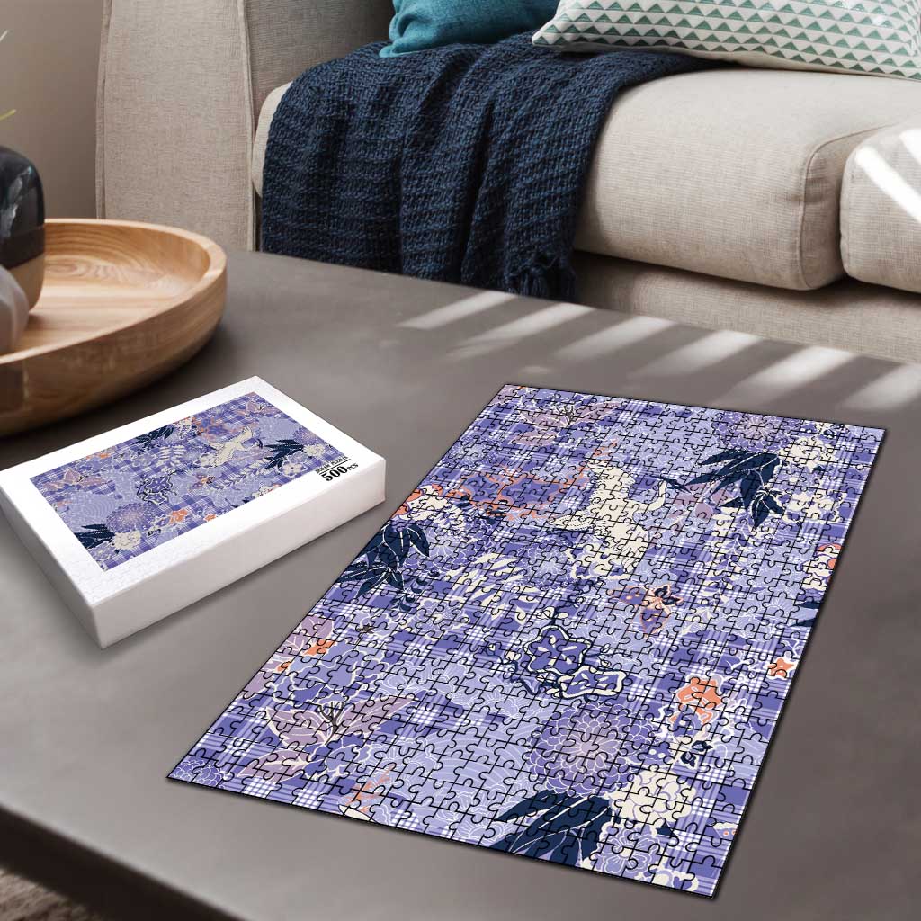 Purple Palaka Crane and Flowers Puzzle Japan Heritage Spirit - Polynesian Pride