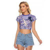 Purple Palaka Crane and Flowers Raglan Cropped T Shirt Japan Heritage Spirit LT9 Female Purple - Polynesian Pride