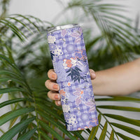 Purple Palaka Crane and Flowers Skinny Tumbler Japan Heritage Spirit LT9 - Polynesian Pride